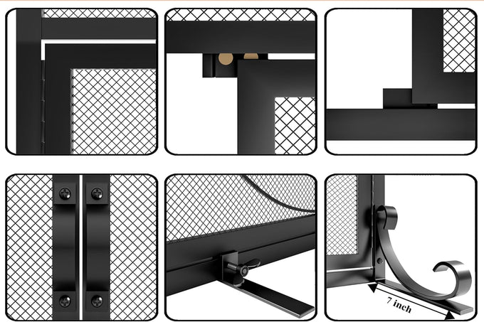 Fire Beauty Wrought Iron Fireplace Screen Magnetic Door Spark Guard Black