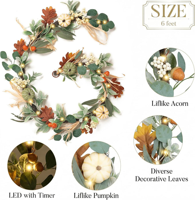 Valery Madelyn 6ft Fall Garland for Mantle with Pumpkins
