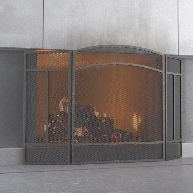 Fire Beauty 3 Panel Wrought Iron Fireplace Screen Spark Guard Cover(Black)