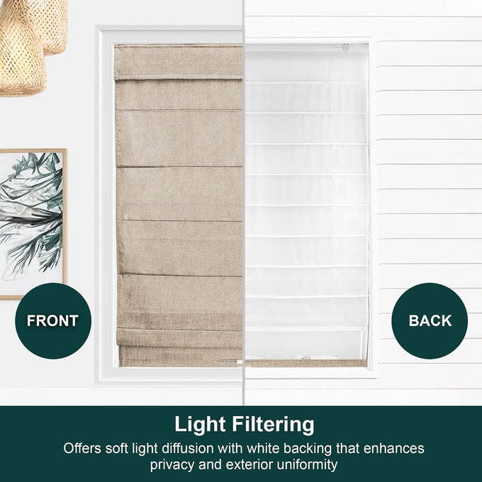 Chicology Cordless Roman Window Shade, Belgian Flax, 31"W x 64"H
