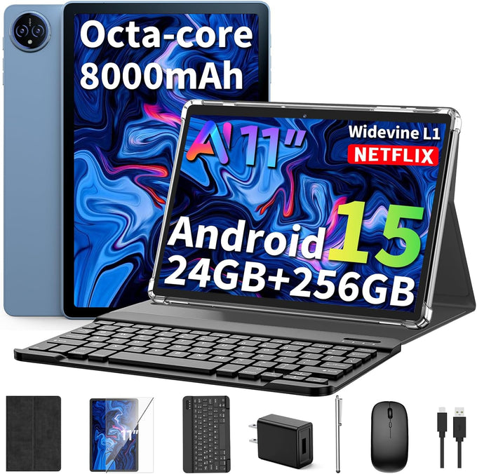 2026 11 Inch Tablet with Keyboard, Android 15 Tablet with Gemini AI(Black)