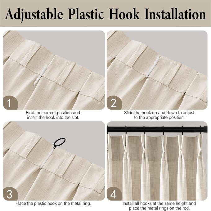 MIULEE Pinch Pleated Thick Linen Curtains 40x90 Inches Birch 4 Panels Set