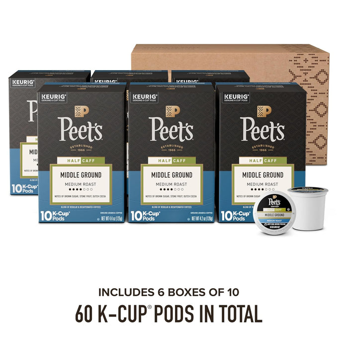 Peet's Coffee Coffee Pods, Medium, Middle Ground Half-Caf, 60 K Cups