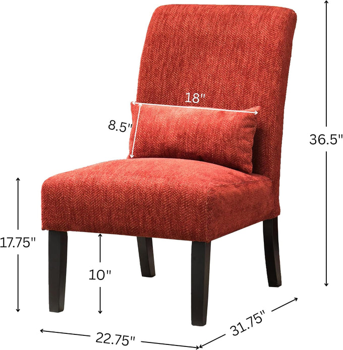 Roundhill Furniture Red Pisano Chenille Fabric Armless Contemporary Accent Chair with Matching Kidney Pillow