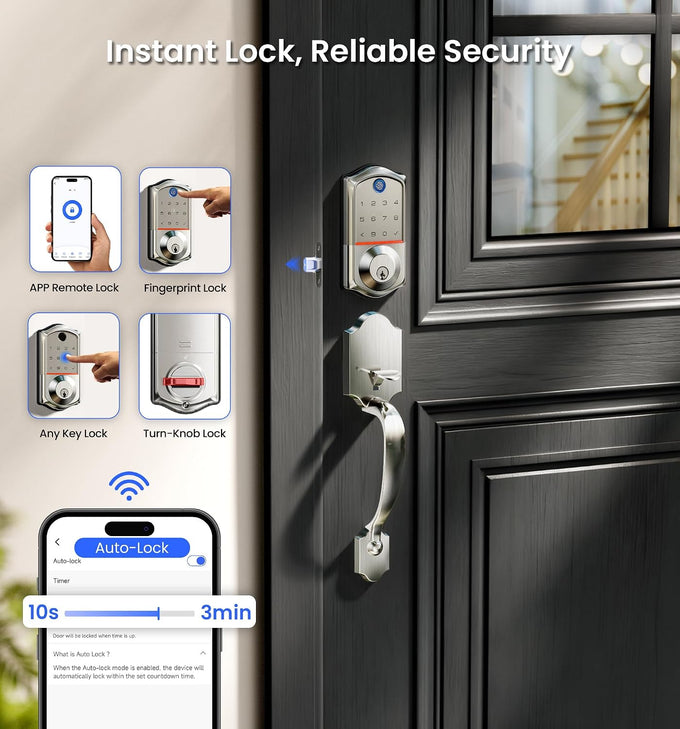 Veise VE017G-H Wi-Fi Smart Door Lock Deadbolt with Handle Set, Satin Nickel