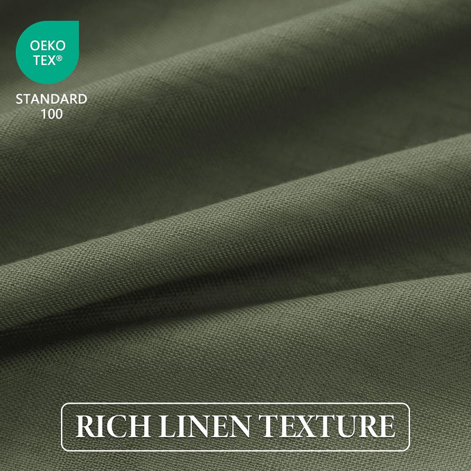 MYSKY HOME Olive Green Linen Pinch Pleated 100% Blackout Curtains 40Wx84L