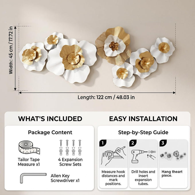 Tevqemi Large 3D Metal Wall Decor, Nature-Inspired Design