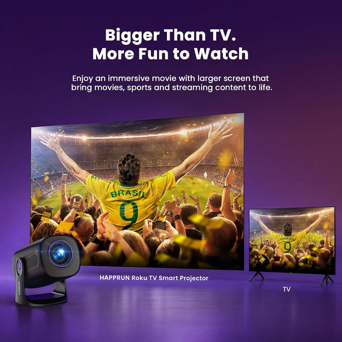 HAPPRUN Roku TV Smart Mini Projector with WiFi and Bluetooth for Portable