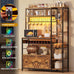 IRONCK Bakers Rack with Cabinet and LED Light, Coffee Bar Cabinet, Brown