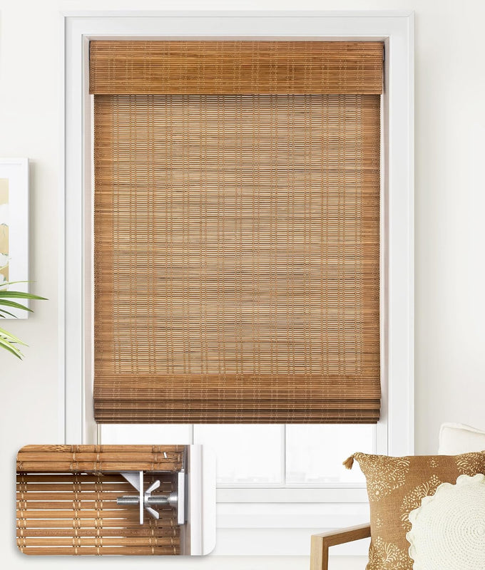 LazBlinds No Drill Bamboo Roman Shades, 38x64, DP-Natural