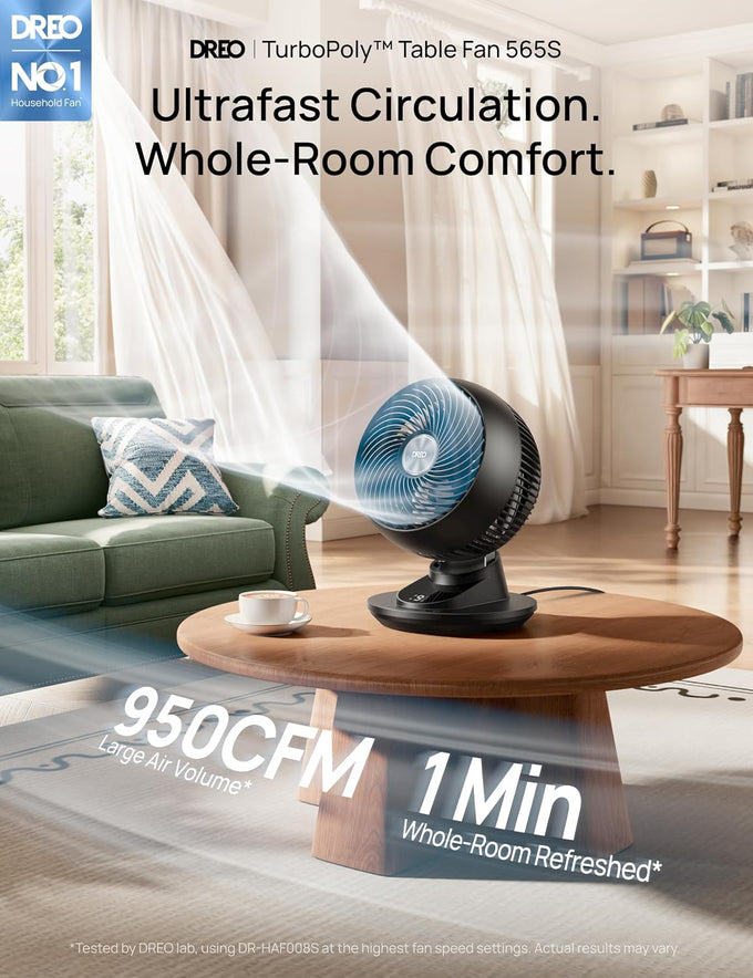 DREO Smart Fan for Bedroom, Powerful 85 ft Airflow, 12 Inches, Desk Fans in 20dB Quiet, 90°+90° oscillating fans, App/Voice Control, 9 Speeds & 8/12H Timer for Home Office Dorm