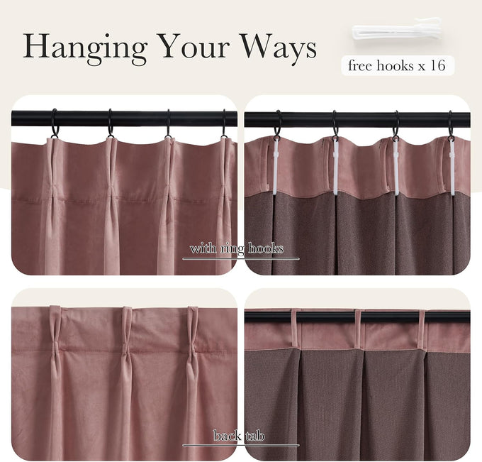 NICETOWN Girl 96 Inch Long Blush Pink Velvet Blackout Curtains Luxury Elegant Soft Pinch Pleated Drapes with Adjustable Hooks, Winter Thermal Window Treatments Classical Home Decor W40 x L96, 2 Panels