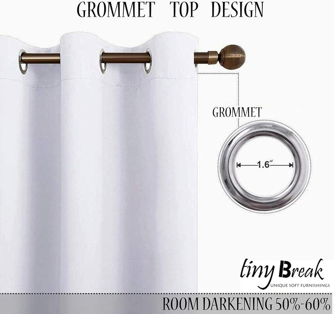 Tiny Break White Cotton Curtains - Solid & Thick Window Curtains 72 Inch Long, Made of 100% Cotton, Grommet Top, Moderate Room Darkening Bedroom & Living Room Drapes - 55 x 72 Inch - Set of 2