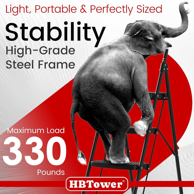 HBTower 4 Step Ladder, Step Stool Foldable with Wide Anti-Slip Pedal