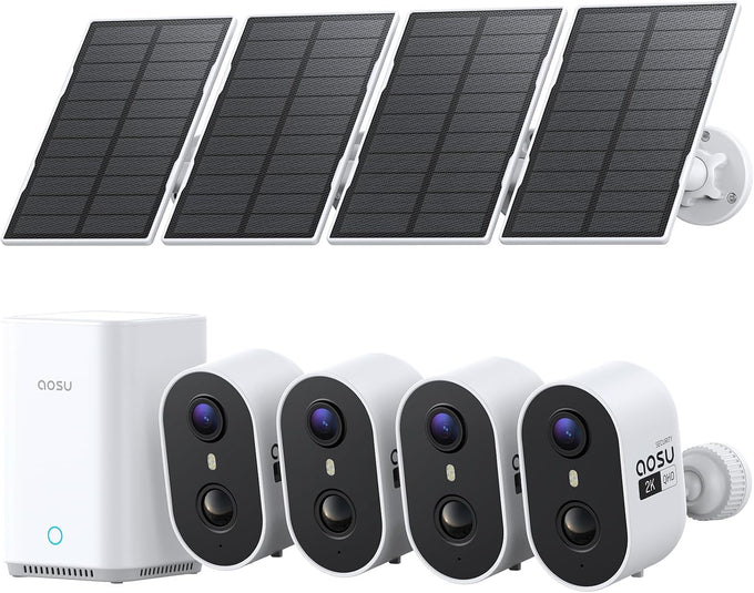 aosu 2K Solar Security Cameras Wireless Outdoor System, 4-Cam-Kit