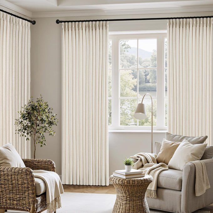 MIULEE Pinch Pleated Thick Linen Curtains 40x90 Inches Birch 4 Panels Set