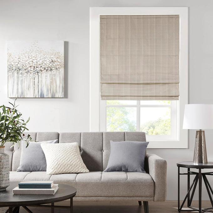 Madison Park Roman Shade, Room Darkening Blind Cordless, 23x64 Sheen Taupe