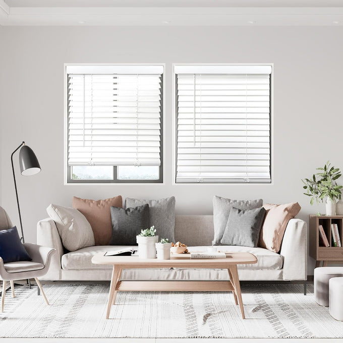 DEZ FURNISHINGS Cordless 2" Smooth Faux Wood Blind, 36" W x 60" H, Smooth White