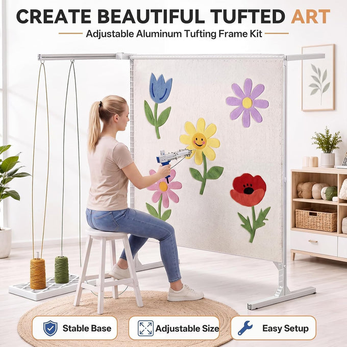54-Inch Aluminum Rug Tufting Frame Kit, Adjustable Stand with Yarn Holder