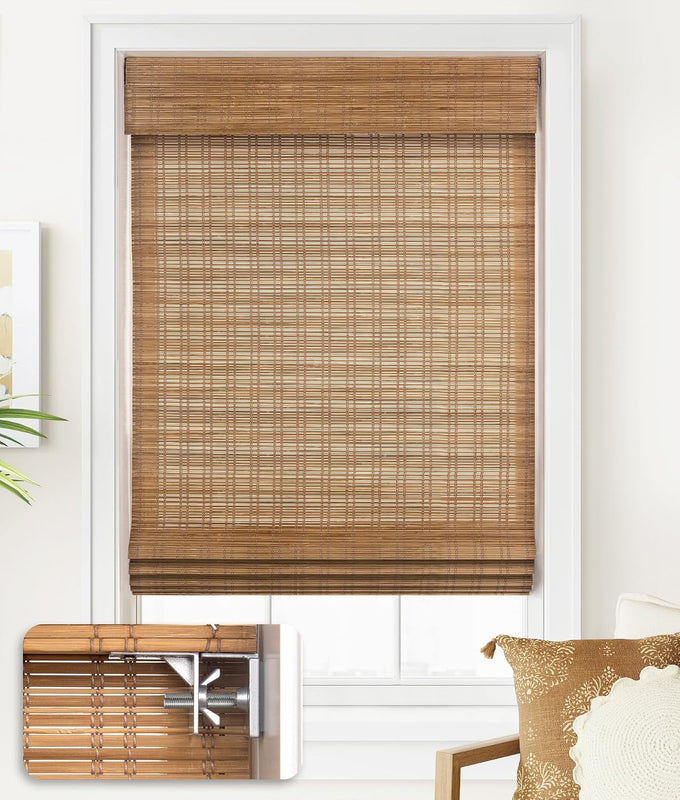 LazBlinds No Drill Bamboo Roman Shades, 38x64, DP-Natural