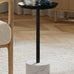 Round Metal Drink Table with Black Top and Faux Marble Base – Small Pedestal Side Table for Living Room, Bedroom, or Office – Modern Black Round Cocktail Table, Easy Assembly, Scratch-Resistant