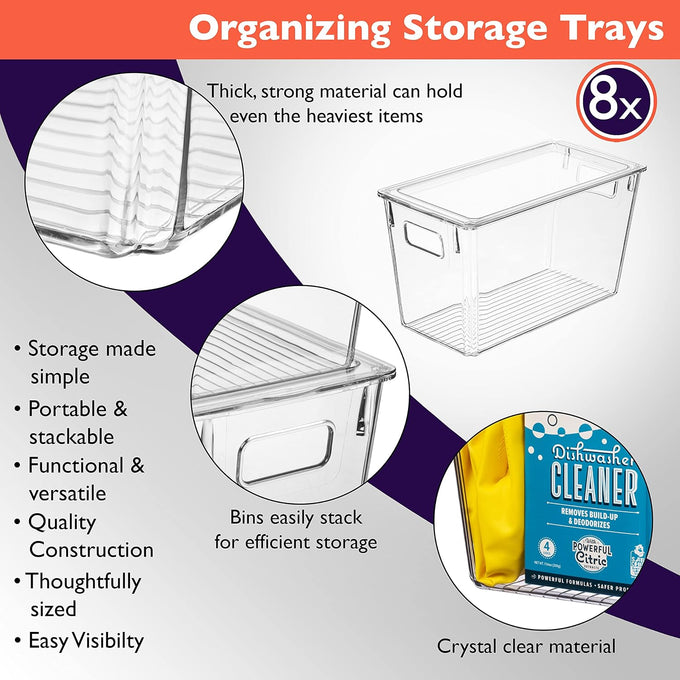 ClearSpace Plastic Storage Bins with Lids for Pantry & Fridge, 8 Pack
