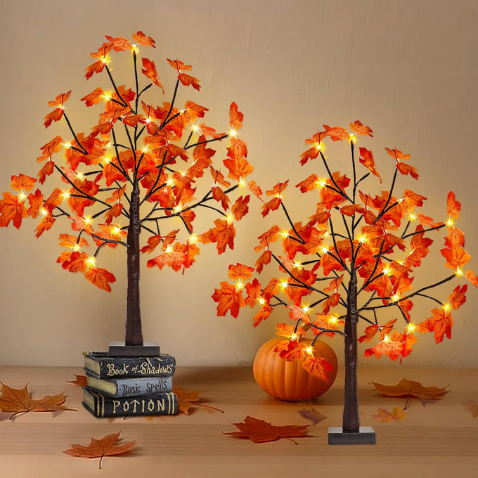 2 Pack 4FT 100 LED Lighted Maple Tree, Artificial Fall Tree Outdoor/Indoor
