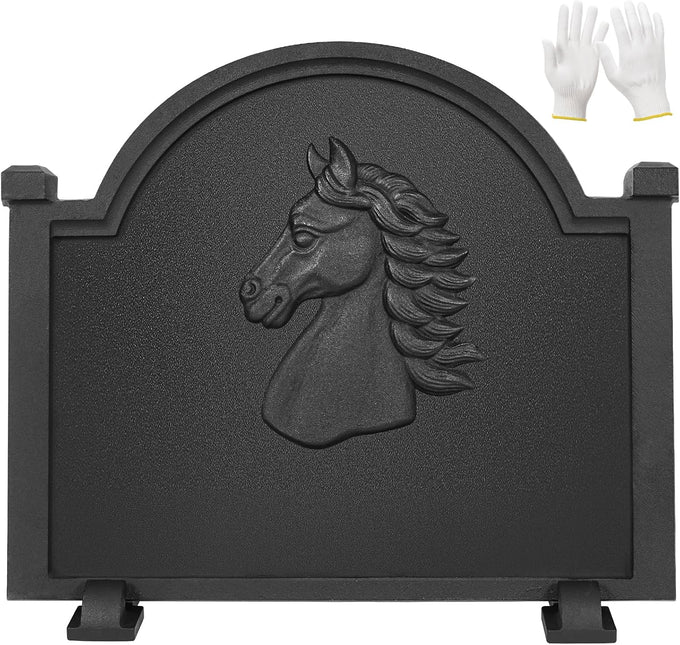 G GOOD GAIN Fireplace Back Plates 20 inch with Feet Decorative Horse Design