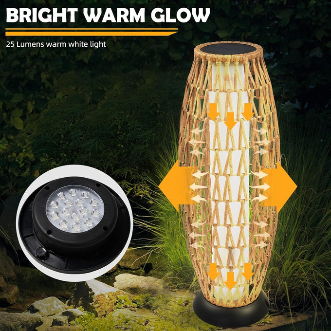 Solar Yard Outdoor Solar Lamp Woven Wicker Boho Lantern Floor Lamp, Decoration for Garden, Deck, Yard, Pathway, Oslo