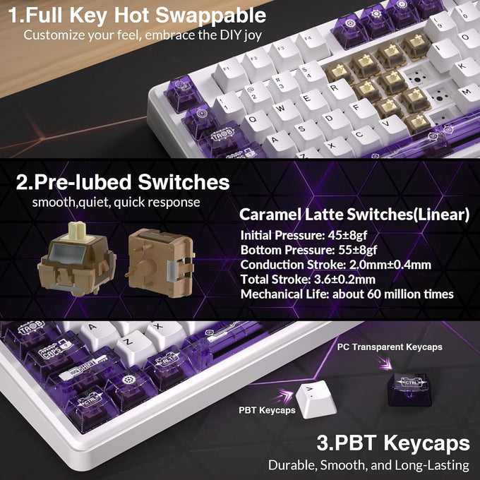Aula L99 Wireless Mechanical Gaming Creamy Keyboard with Smart Touch Screen