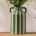Ceramic Flower Vase with Handles, Modern Brown Striped Decorative Vase for Home Decor, 9.1" Art Floral Tall Flower Vases for Living Room & Kitchen, Mantel & Bookshelf, Centerpieces, Entryway