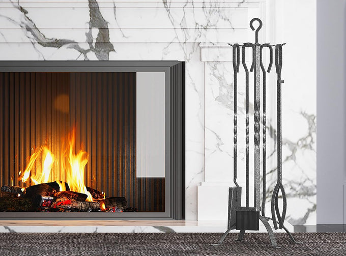 Fire Beauty 5 Pcs Wrought Iron Fireplace Tool Set Indoor Outdoor Fire Pit
