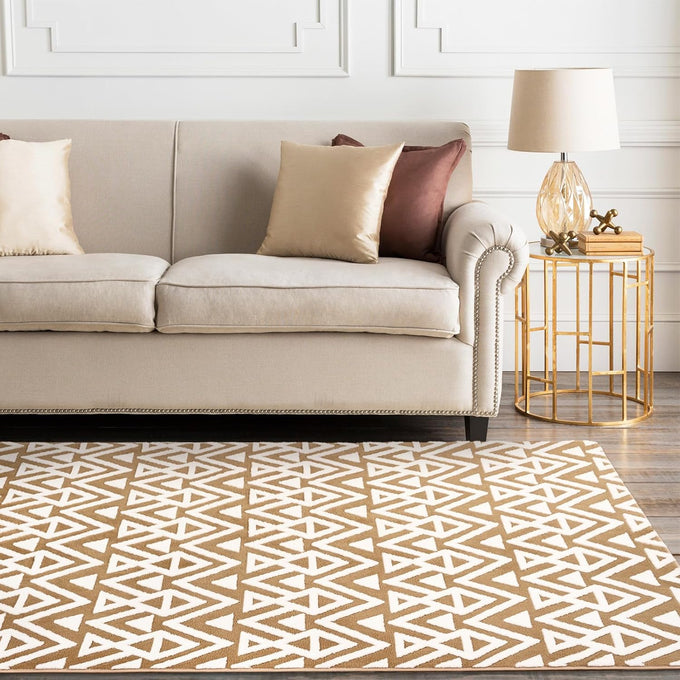 Ompaa Ultra Soft Shaggy Rugs Memory Foam Bedroom Carpet, Beige 7 x 10 Feet Large, Plush Geometric Textured Area Rugs for Living Room Couch Dorm Bedside Kids Girls Teens Room Nursery Decor Floor Mat
