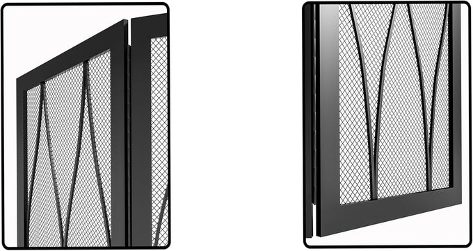 Kingson Childproof Fireplace Screen 3- Panel Modern Handcrafted Wrought Iron Foldable Metal Mesh, Heavy Duty Decorative Fireplace Spark Guard Cover for Living Room Home Decor Black Finish