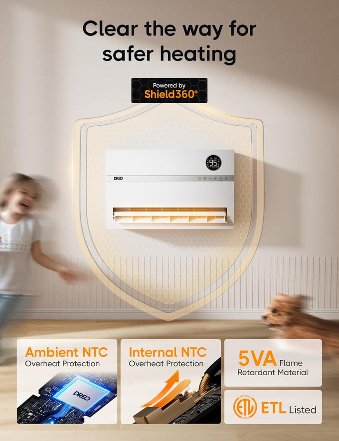 DREO Smart Wall Heater, 1500W Space Heater for Bedroom, White, Standard