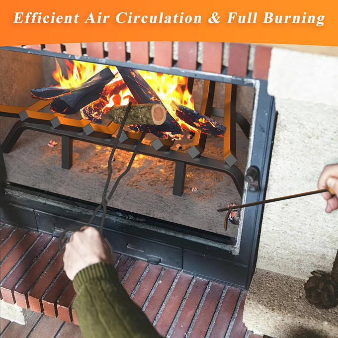 Jusgym Fireplace Grate 30 Inch with Fire Tongs & Poker