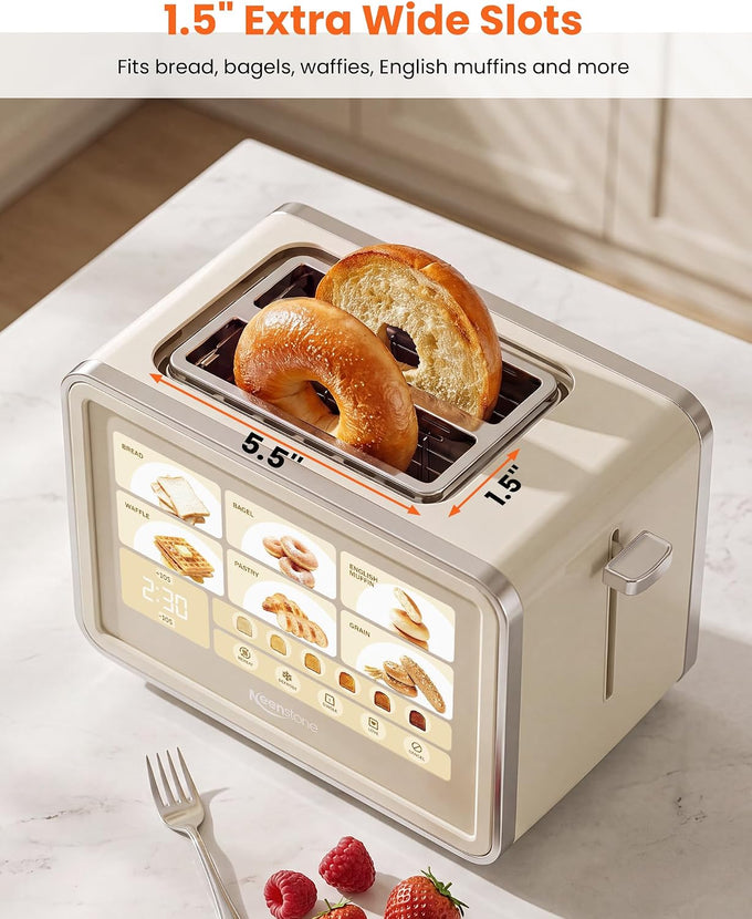 Keenstone 2 Slice Toaster, Smart Touch Screen Cream Toaster with Wide Slot