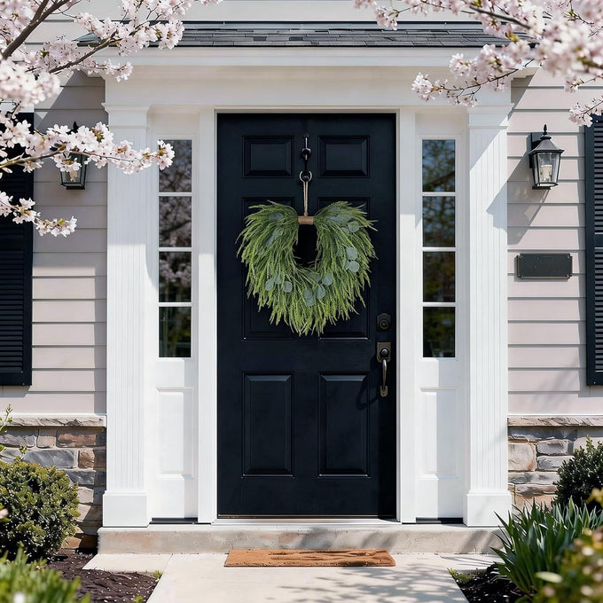 22" Artificial Eucalyptus & Saw Grass Wreath for Front Door Decor