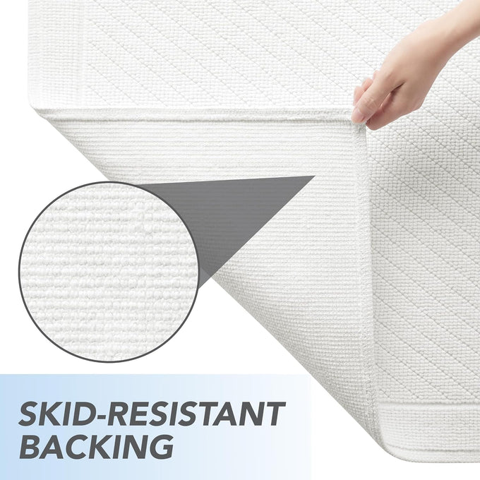 Arkwright 100% Cotton Bulk Bathroom Rugs - Case of 6 - High Absorbent Stylish Textured Woven Design Bath Mat, Slip Resistant Backing for Shower and Bathtub Floor, 17x24 in - White