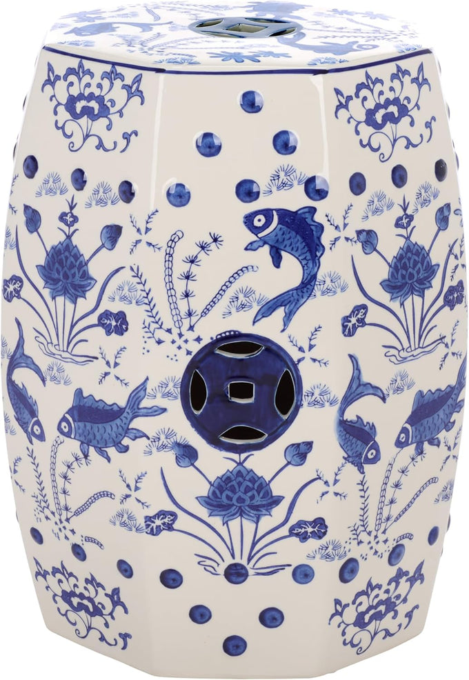 SAFAVIEH Furniture - Cloud 9 Decorative Garden Stool - Blue - Ceramic - Artisan Hand-Painted Design - Ideal for Living Room, Patio, Garden - Fully Assembled (ACS4557A)
