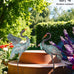 YEAHOME Garden Decor Outdoor Statues, 38"/36" Large Metal Heron Standing Yard Art, Blue Crane Lawn Sculptures Garden Decor for Outside Patio Porch Backyard, Set of 2