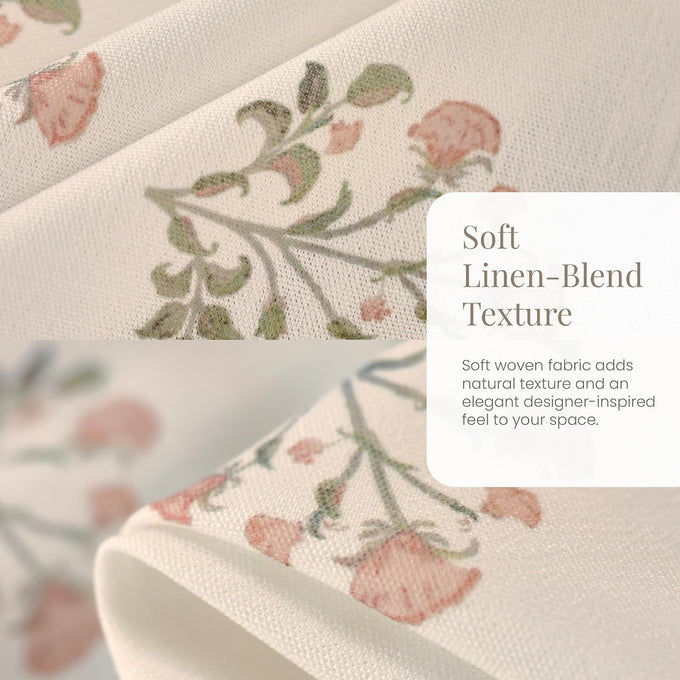 DrapePalette - Linen Blend Pinch Pleated Curtains 96 Inches Long for Living Room, Bedroom, Dining Room, Light Filtering Curtains 2 Panels Set, Modern Floral Printed Design, Beige White, 30" W x 96" L