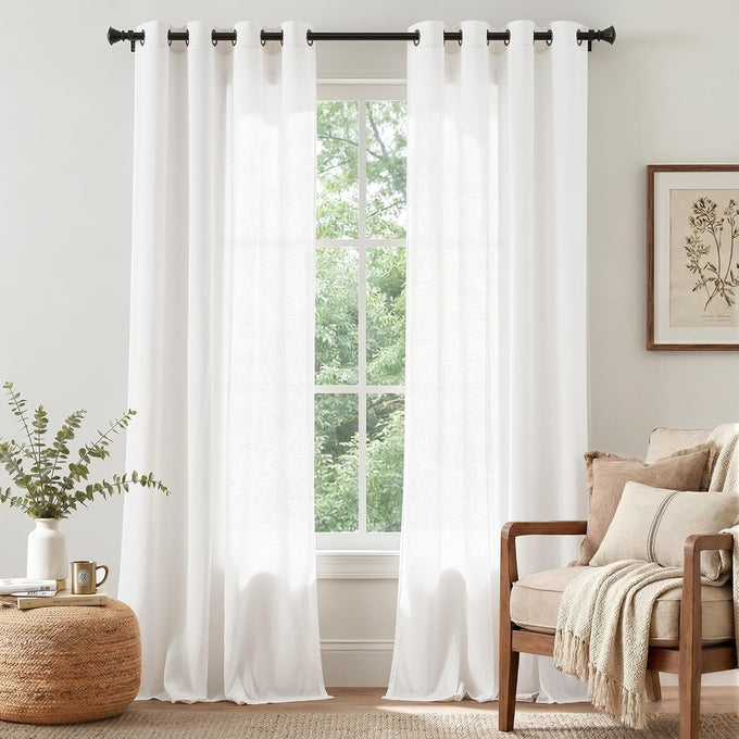 jinchan Lined Linen Curtain 84 Inch Light Filtering Grommet 1 Panel Beige