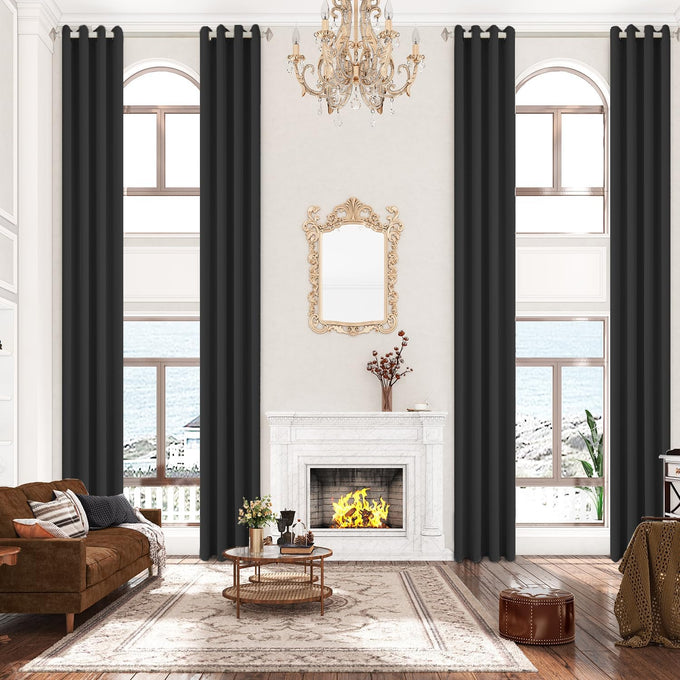 Sanceor Blackout Extra Long Curtain,Room Darkening High Ceiling Draperies for Living Room, Soft Textured Thermal Insualted Blackout Extra Tall Curtains 18ft Length(Black,1 Panel,52 x 216 Inch)