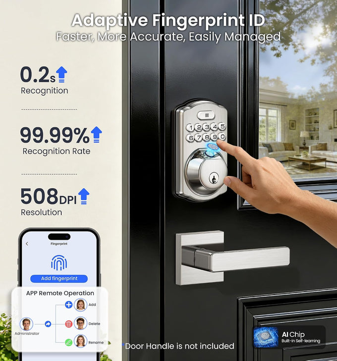 Veise VE012W WiFi Fingerprint Smart Lock for Front Door, Satin Nickel