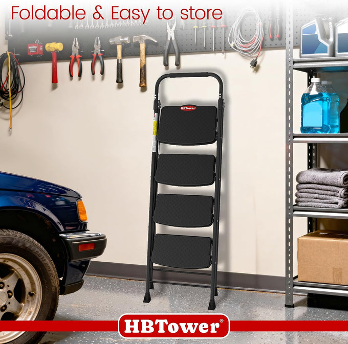 HBTower 4 Step Ladder, Step Stool Foldable with Wide Anti-Slip Pedal