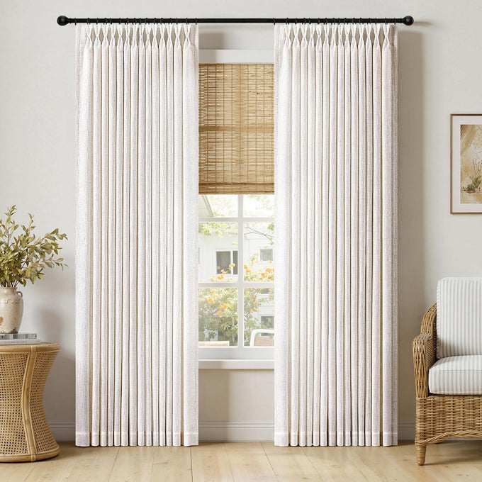 MIULEE 102 Inches Long Pinch Pleated Thick Linen Curtains 2 Panels Natural