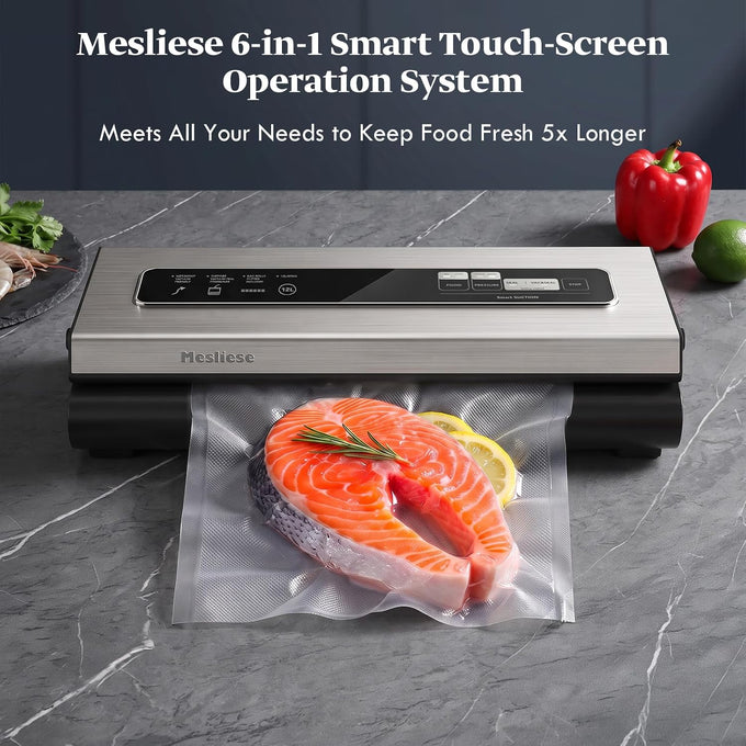 Mesliese 90kPa Vacuum Sealer, Dry/Moist Modes, 2 Bag Rolls & 5 Pre-cut Bags