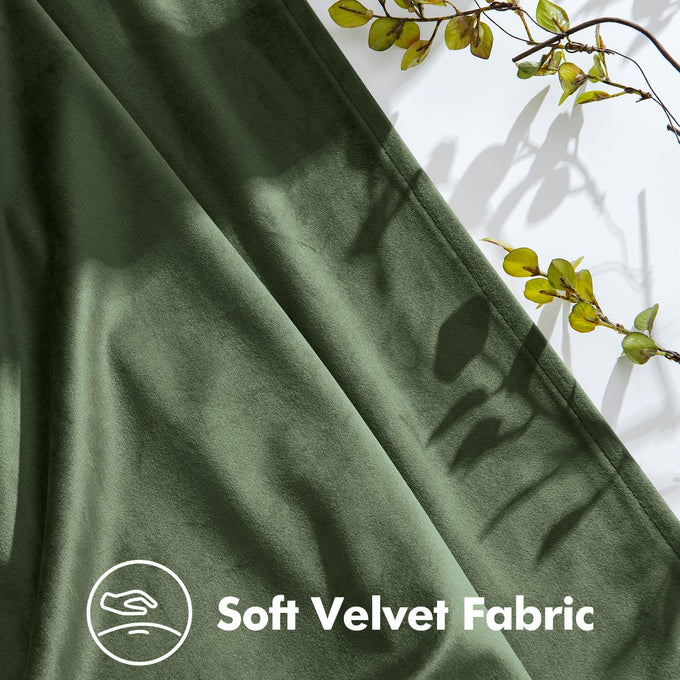 MIULEE Velvet Pinch Pleated Extra Wide Olive Green Blackout Curtains 60x84