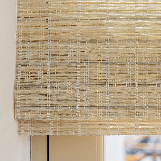 Cordless Linen Roman Shades, Natural Custom Fabric Room Darkening Roman Window Shades Blinds for Doors, French Doors, Kitchen Windows, Bathroom Windows